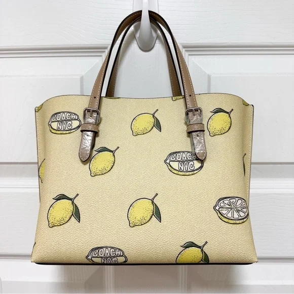 Coach Mollie 25 Special Edition Lemon Print Coated Canvas Leather Tote NWOT - Picture 5 of 13